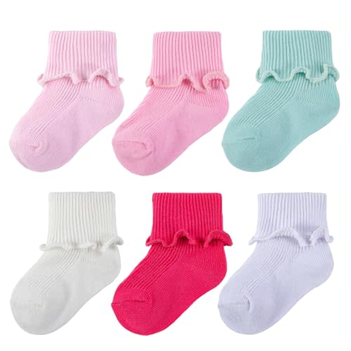 Dioxay Ruffle Socks Preemie Newborn Baby Turn Cuff Cotton Non Slip Warm Socks for Baby Girls Boys Infant Toddler