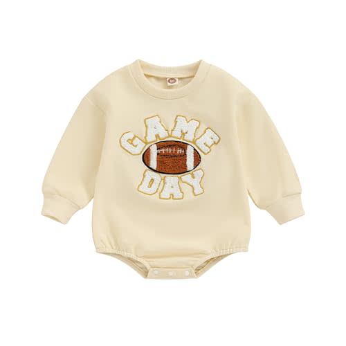 ZAXARRA Newborn Baby Boy Girl Fall Outfit Letter Football Print Embroidery Romper Long Sleeve Pullover Sweatshirt Jumpsuit