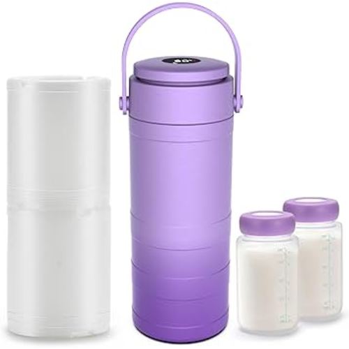 22oz Portable Breast Milk Cooler for Outdoor, withTemp Display, Life Saver with 360° Total Cooling for 24 Hours, Larger Capacity Travel Breastmilk Chiller with 2pcs Baby Bottles for Breastmilk Storage