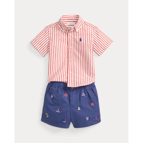 Striped Poplin Shirt & Embroidered Short