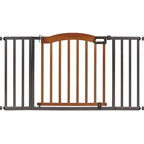 Summer Infant Anywhere Decorative Walk-Thru Pet and Baby Gate, 28” - 42.5” Wide, 30" Tall, Pressure Mounted, Insall In-between Rooms and Doorways, Walnut Wood with Metal Charcoal Accents