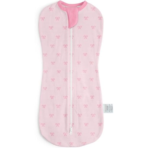 Baby Swaddle 0-2 Months, Cotton Arm-In Zipper Sleep Sack, Wearable Blankets Wrap for Newborn Infant Girls (Bow, Pack of 1)