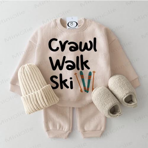 CRAWL WALK SKI Baby Sweatshirt 2-piece Beige Set
