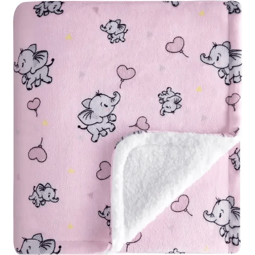DaysU Plush Flannel Sherpa Baby Blanket for Girls Boys, Portable Reversible Soft Micro Fleece Baby Crib Throw Blanket with Animal Print for Newborn and Nursery, Elephant, 30"x40"