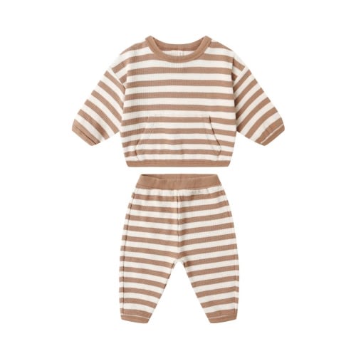 Stripe Waffle Knit Organic Cotton Sweatshirt & Joggers Set