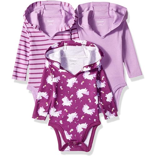 Hanes Unisex-Baby Hanes Baby Bodysuits, Ultimate Baby Flexy Hoodie Long Sleeve Bodysuit, Babies And Toddlers, 3-Pack