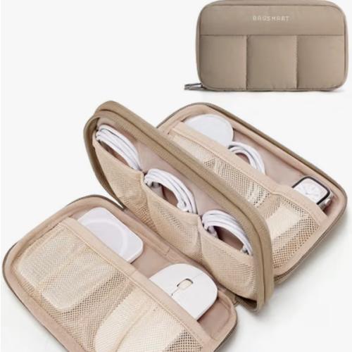 BAGSMART Electronics Organizer Travel Case for Cords Chargers Phones, Khaki