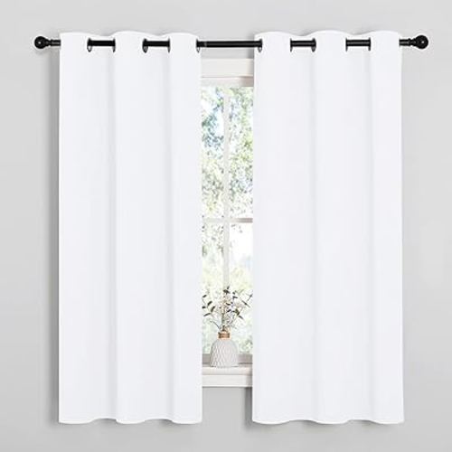 NICETOWN White Window Curtain Panels - 50% Light Blocking Curtains for Bedroom & Dining Room Window (Set of 2, 42 inches x 63 inches)