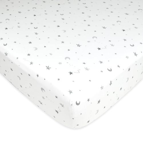 American Baby Company 100% Natural Cotton Fitted Crib Sheet 52" x 28" - Soft, Breathable, Hypoallergenic & Gentle Toddler Bed Sheet, Gray Stars and Moons, Neutral for Boys & Girls