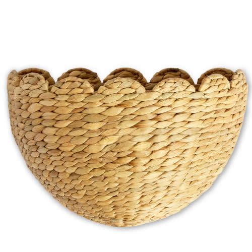 BEBE BASK Scalloped Wicker Wall Basket - The Original - 16 x 10 x 7 In | Handwoven Basket, Scalloped Décor Wall Hanging Baskets, Hanging Wall Basket, Water Hyacinth Wall Storage Basket (Sand)