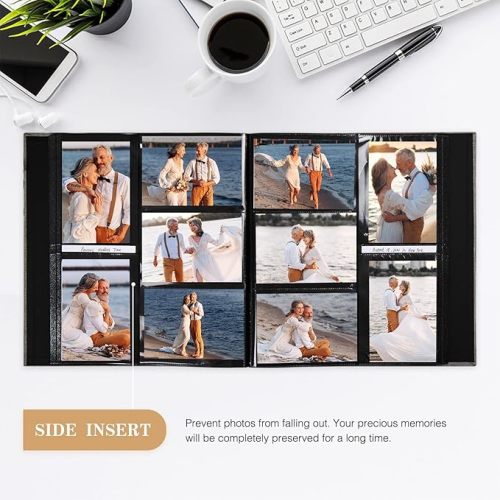 potricher Linen Hardcover Photo Album 4x6 600 Photos Large Capacity for Family Wedding Anniversary Baby Vacation (Black, 600 Pockets)