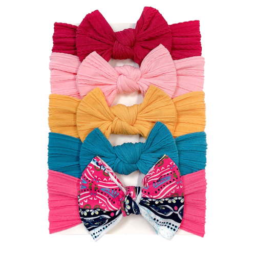 LWNYDPLSD Baby Girls Bows Headband 5 Pcs Set Little Kids Knotted Elastic Headwrap Toddler Soft Lightweight Hairband Cute Infant Hair Accessories