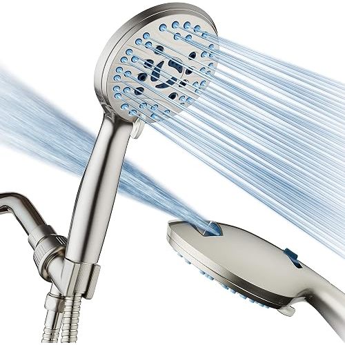 Hotel Spa AquaCare High Pressure 8-mode Handheld Shower Head - Anti-clog Nozzles, Built-in Power Wash to Clean Tub, Tile & Pets, Extra Long 6 ft. Hose, Wall & Overhead Brackets - 1.8 GPM