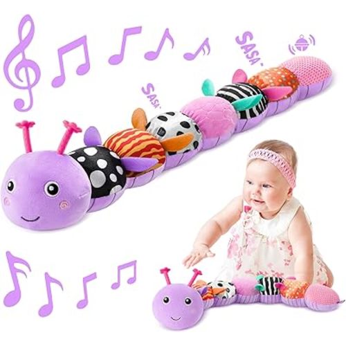 Sumobaby Infant Baby Musical Stuffed Animal Toys for 0-3-6-12 Months,Multi Sensory Toys with Crinkle and Rattles, Tummy Time Toys for Newborn Boys Girls, Caterpillar, Purple