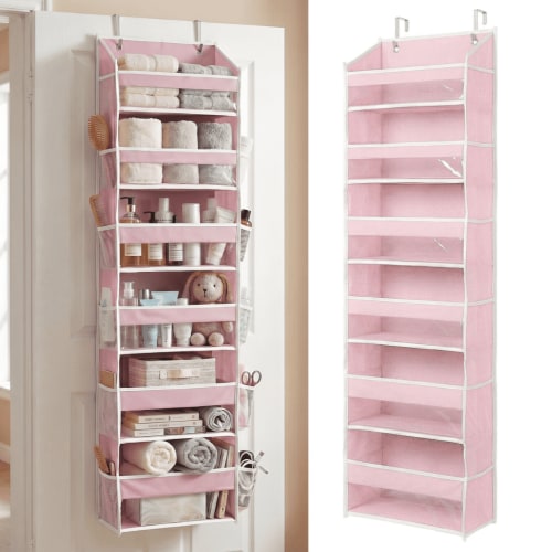 HOMELUX THEORY 1 PC Heavy Duty Over the Door Organizer 55x14x6.7, 6 Large Front & 12 Side Pockets, Hanging Storage Closet Door Organizer for Bedroom, Bathroom and Baby Nursery Storage (Baby Pink)