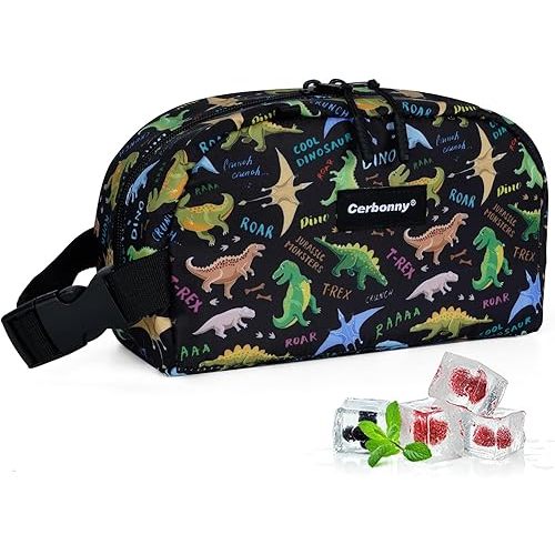 Cerbonny Freezable Cooler Bag for Work/School Travel - Mini Insulated Bag Fit For Yogurt, Suit for 3+(Black Dinosaur)