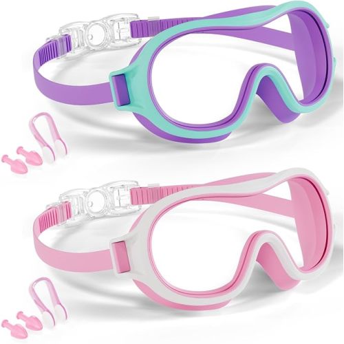Aegend 2 Pack Swim goggles for Kids 3-15, Anti-Fog Anti-UV Wide Vision Waterproof, No leak Swimming goggles for Boys Girls