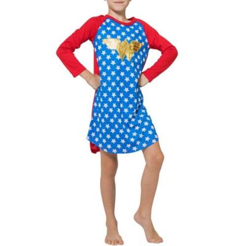 Wonder Woman Big Girls Raglan Gold Foil Nightgown Blue