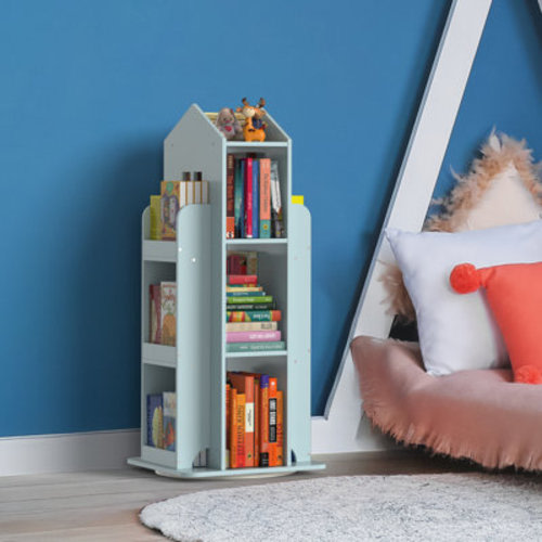 360° Rotating Light Blue House-Shaped Bookshelf | Wayfair