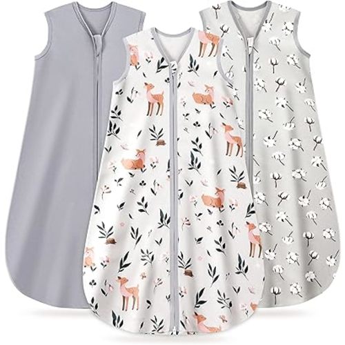 Sac de couchage pour bébé 0-6 mois, 100% couverture portable en coton bio pour bébé, sac de couchage léger et respirant pour bébé avec fermeture éclair à double sens TOG 0,5, 4 tailles - S Coton