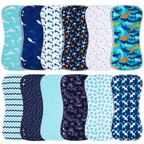 Infant's Newborn 2-in-1 Burp Cloths & Bibs, Large, 3-Layers, 100% Cotton, Absorbent, Soft, 12 Pack for Boys