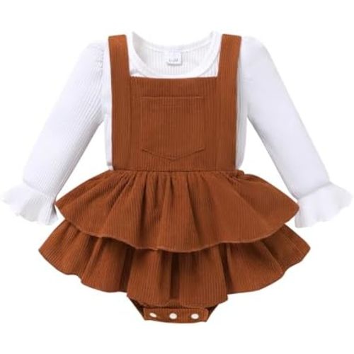 YOUNGER TREE Newborn Baby Girl Fall Winter Outfits Long Sleeve Romper Corduroy Overall Dress Infant Skirt Clothes Sets