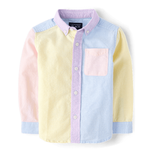 Baby And Toddler Boys Colorblock Oxford Button Up Shirt - Blue