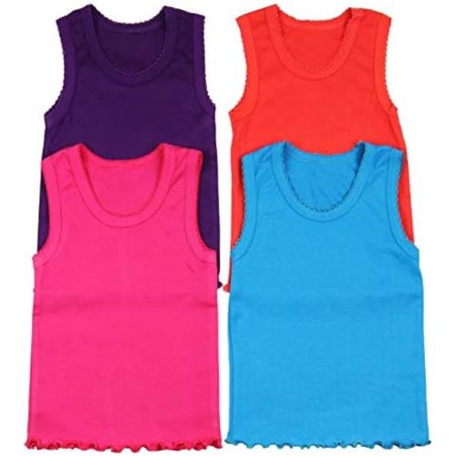 ToBeInStyle Girl's 4 Pack Ruffle Hem Cotton Tank Tops