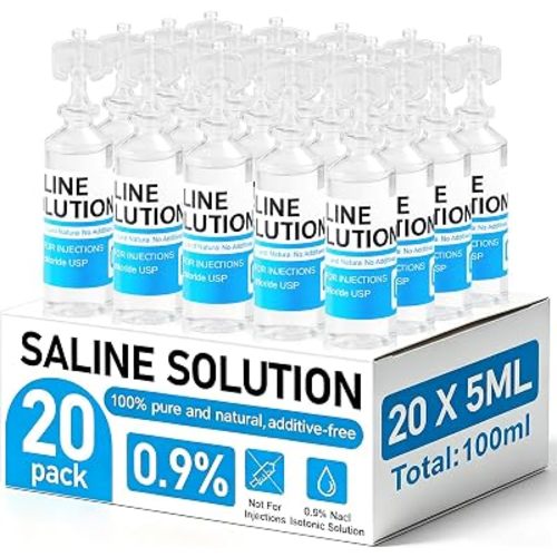 20 Pack 0.9% Saline Solution, Sodium Chloride, Normal Solution for All Ages, Total 100ml, 5ml Each