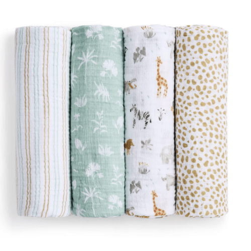aden + anais Essentials Cotton Muslin Swaddle 4-Pack in Giraffe Safari
