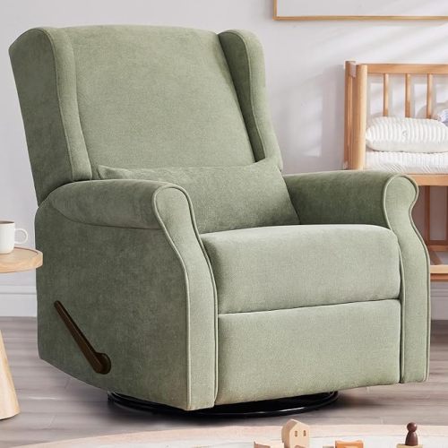 Nursery Swivel Glider Recliner,Rocking Chair Nursery with Footrest,Rocking Recliner Chair for Nursery,Glider Rocker Recliner for Living Room & Bedroom,Green