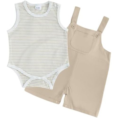 Baby Boy Summer Sleeveless Romper Striped Shorts Set