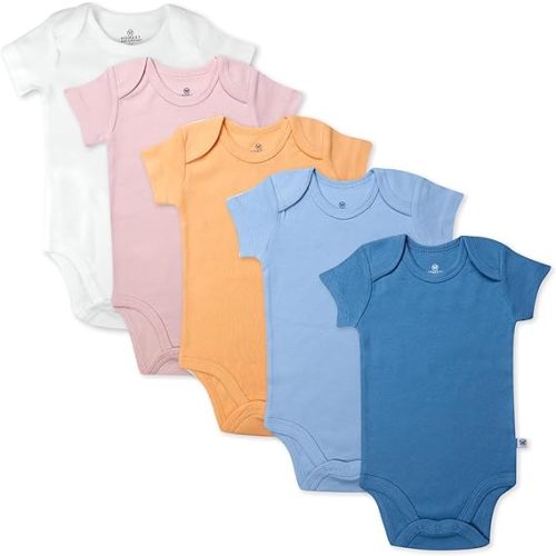 HonestBaby baby-girls 5-pack Short Sleeve Bodysuits One-piece 100% Organic Cotton for Infant Baby Girls