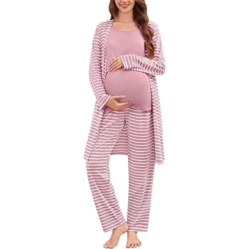 SWOMOG Maternity Nursing Robe Set 3 PCS (L) Women Postpartum Pajamas Breastfeeding Labor Delivery Hospital Pregnancy Pjs