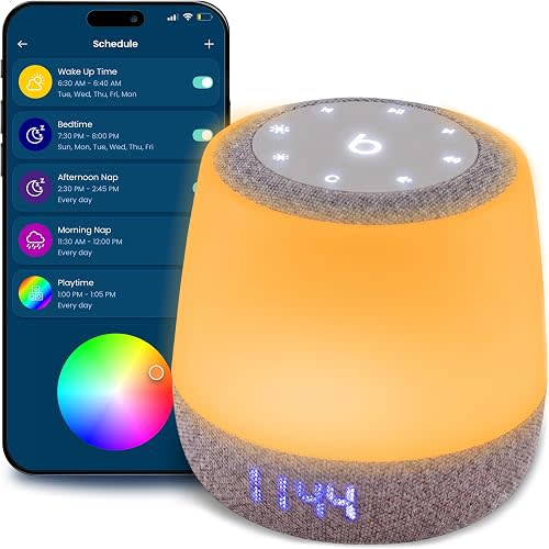 Babysense Baby Sound Machine with Night Light for Sleeping - Smart Portable Nursery White Noise Machine for Babies & Kids, Free App, No Subscription, 28 Sounds, Ok-to-Wake Alarm Clock, Sleep Timer