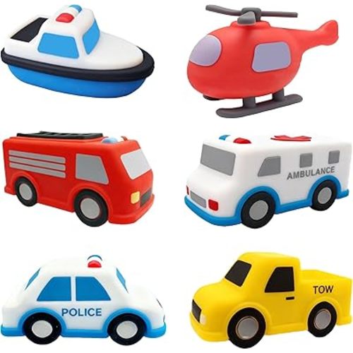 Silicone Bath Toys with No Holes |6pcs Mold Free Baby Bath Toys for Kids1-3 |Baby Bath Cars Set |Sealed Design Prevents Water Trapping |Soft, Squeezable & Floating Bathtub Toys For 2-4 Toddlers (cars)