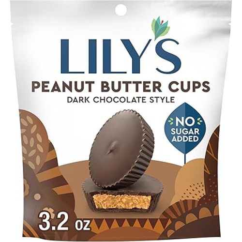 LILY'S Dark Chocolate Style No Sugar Added Peanut Butter Cups, Sweets Bag, 3.2 oz