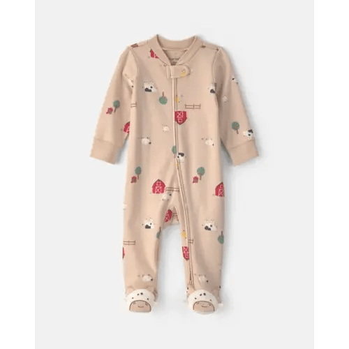 Baby Farm 100% Cotton 2-Way Zip Sleep & Play Pajamas - Beige | Carter's