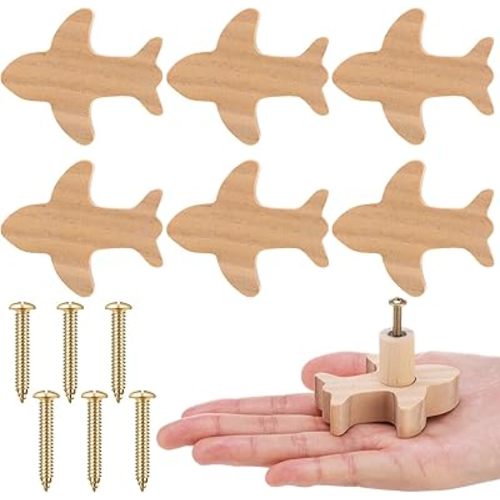 Geelin 6 Pack Wooden Airplanes Knobs Decorative Door Handle Airplanes Cabinet Pull Dresser Cute Single Hole Plane Shape Knobs Handles Drawer Pulls for Home Furniture