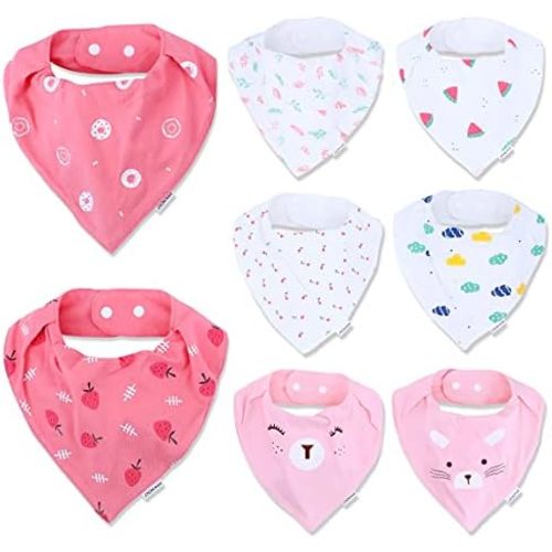 DOKMA Set 8 Organic Cotton Baby Drool Bibs - Bandana Teething Bibs for Baby - Bandana Drool Bibs - Ultra Soft, No Scratch