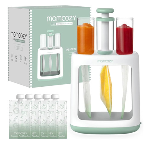 Momcozy Squeeze Station,Baby Food Maker&Pouch Filler for Homemade Baby Puree, BPA-Free, Dishwasher Safe, with Reusable Baby Food Pouches for Babies & Toddlers