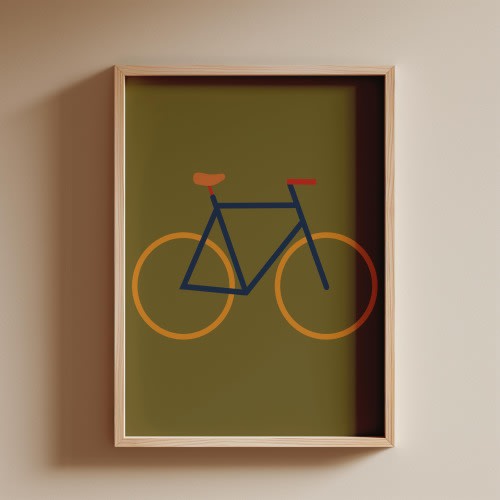 Line Art Bicycle Print Road Bike Poster Gift for Biker Athlete | Olive Green Modern Minimalist Art Retro Office Bike Unframed Physical Print