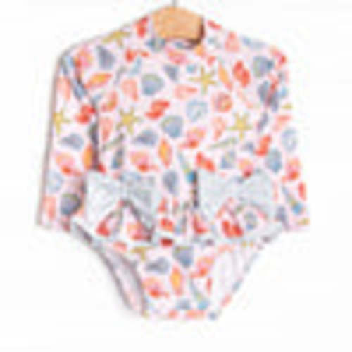 Sandy Seashells Long Sleeve One Piece Rash Guard, Pink – Stitchy Fish