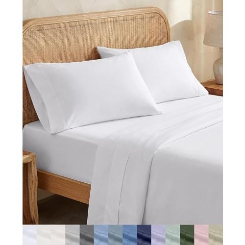 California Design Den 100% Organic Cotton King Size Sheets Set, White