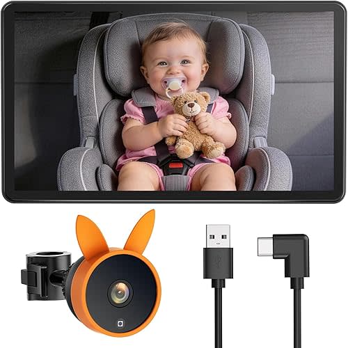 Babyvue BV4 USB Car Monitor for Baby with 7" 1080P HD Large Screen, Auto IR Night Vision & Wide Angle, Car Seat Camera for Baby Rear Facing, Plug & Play, Safety Essentials for Newborns & Pets
