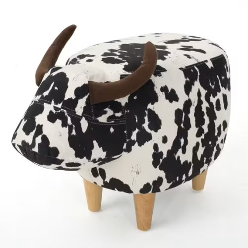 Alvantor Animal Ottoman Footrest Modern Velvet Cow-Shaped Ottoman for Living Room, Bedroom Black