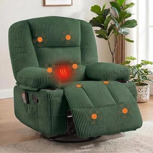 Garvee Oversized Recliner Chair,Extra Wide 360° Swivel Rocker Massage Heat