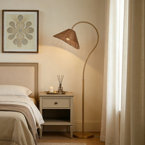 East Urban Home 65” Arched Dimmable Rattan Floor Lamp | Joss & Main