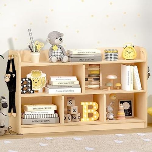 AMBIRD Wooden Kids Bookshelf, 5-Section Montessori Bookshelf, Toy Storage Organizer Cabinet, 2-Shelf Bookcase for Kids Room, Nursery, Classroom, Playroom, Living Room, Bedroom, Preschool