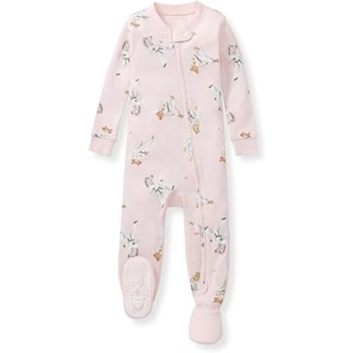 Burt's Bees Baby Baby Girls Sleeper Pajamas, 100% Organic Cotton, One-piece PJs, Diagonal Zip Up Jumpsuit, Snug Fit Footie